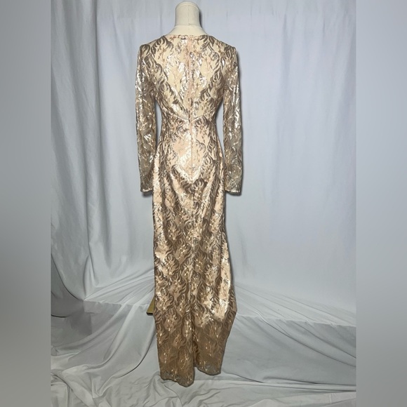 Eliza J Long Sleeve beaded overlay Champagne Dress | 4 - Picture 5 of 7